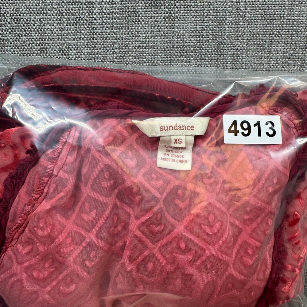 Sundance Blouse Womens XS Red Silk Blend Velvet Burnout Boho V-Neck - Picture 9 of 9